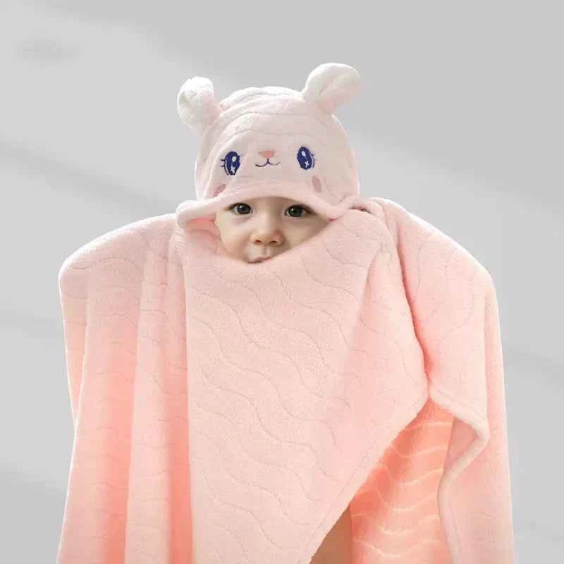 Cute Cartoon Baby Ins Cotton Bath Towel Children Hooded Towel Thickened Absorbent Baby Bathrobe Infant Soft Swaddle Blanket
